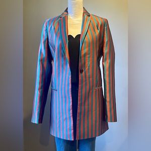 NWT - ASOS Tall Teal & Rust Striped Sateen Tuxedo Blazer